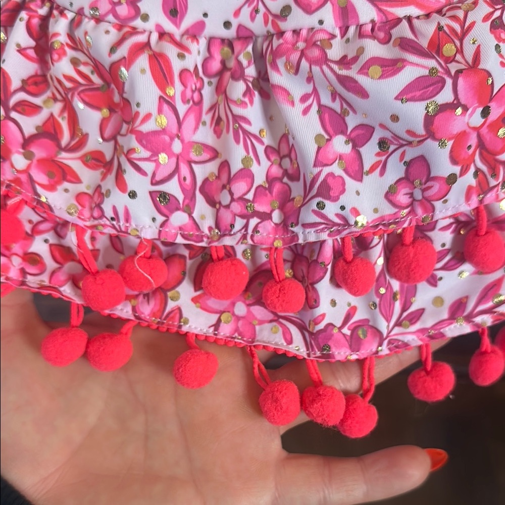 Pink Floral One Piece Swimsuit with Ruffled Hem - Picture 3 of 4